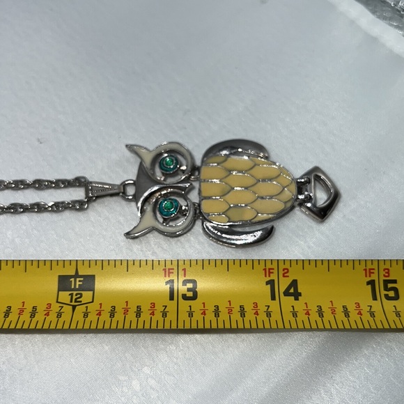 Retro Owl Pendant Necklace Silver-Tone Metal With Enamel - Picture 10 of 13